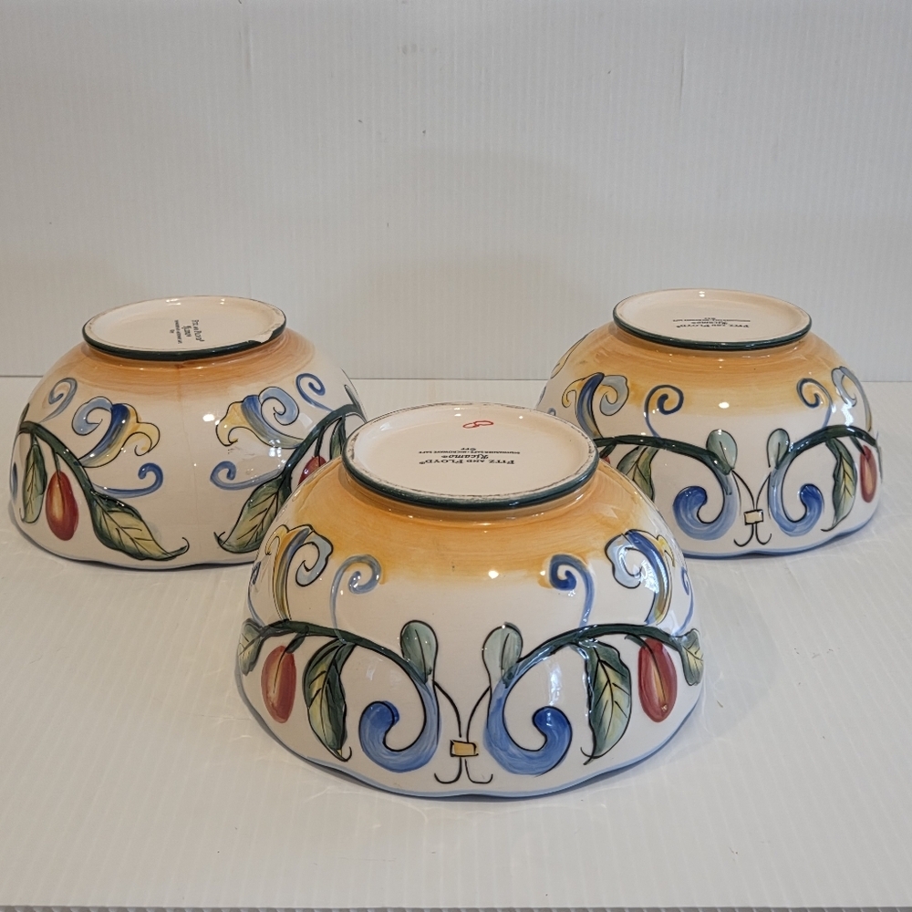 Fitz & Floyd Ricamo Scalloped Soup Salad Bowls Set of 3 Floral Vines 6.25in - Picture 7 of 15